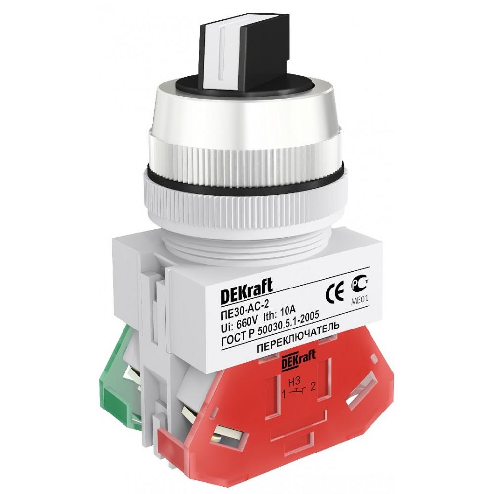 Switch 2 Groups 1НО+1НЗ 220V 10А D=30mm ПЕ30-AC-2-BLK (Dekraft)